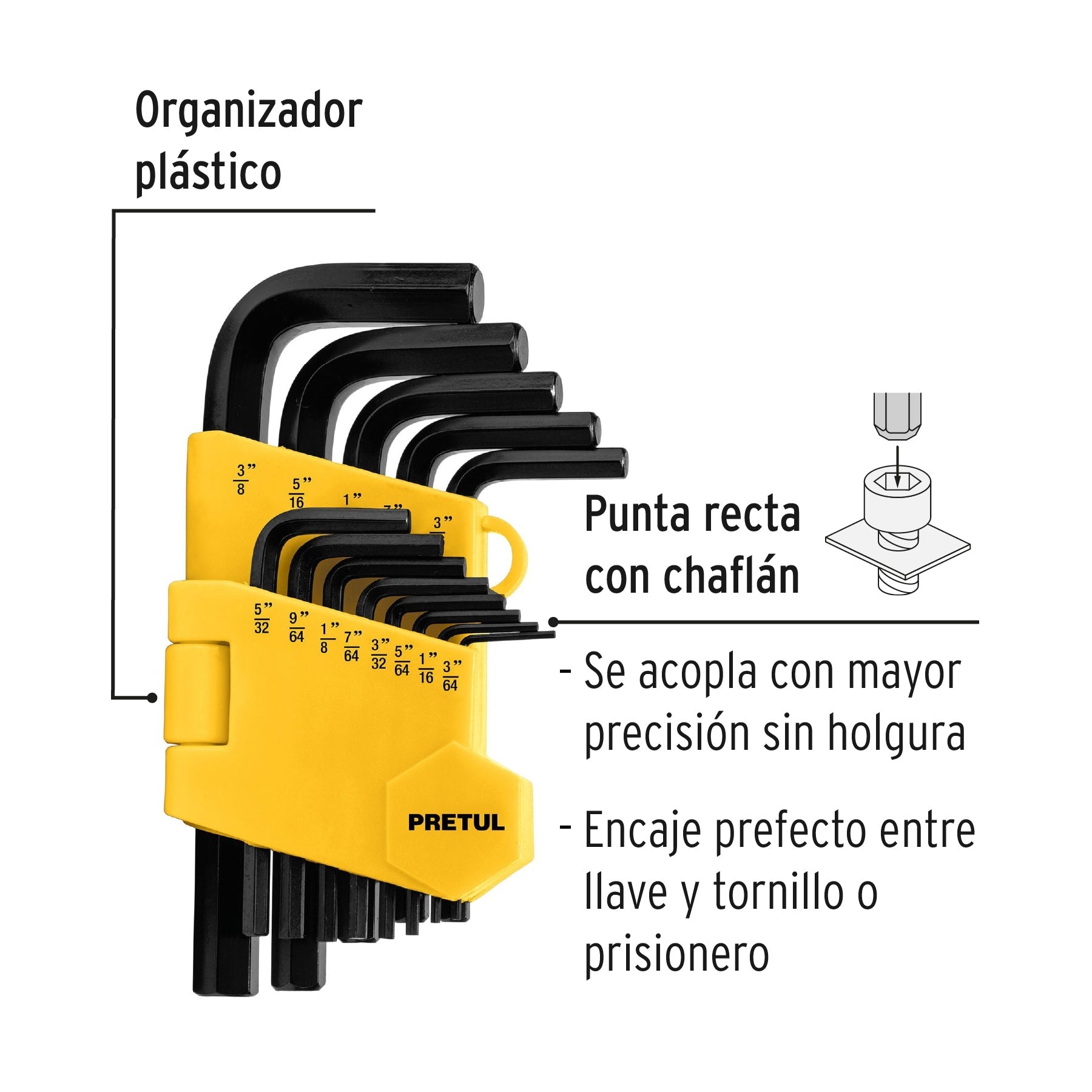Juego 13 llaves allen std punta hex con organizador, PRETUL | ALL-13P-P | 21856