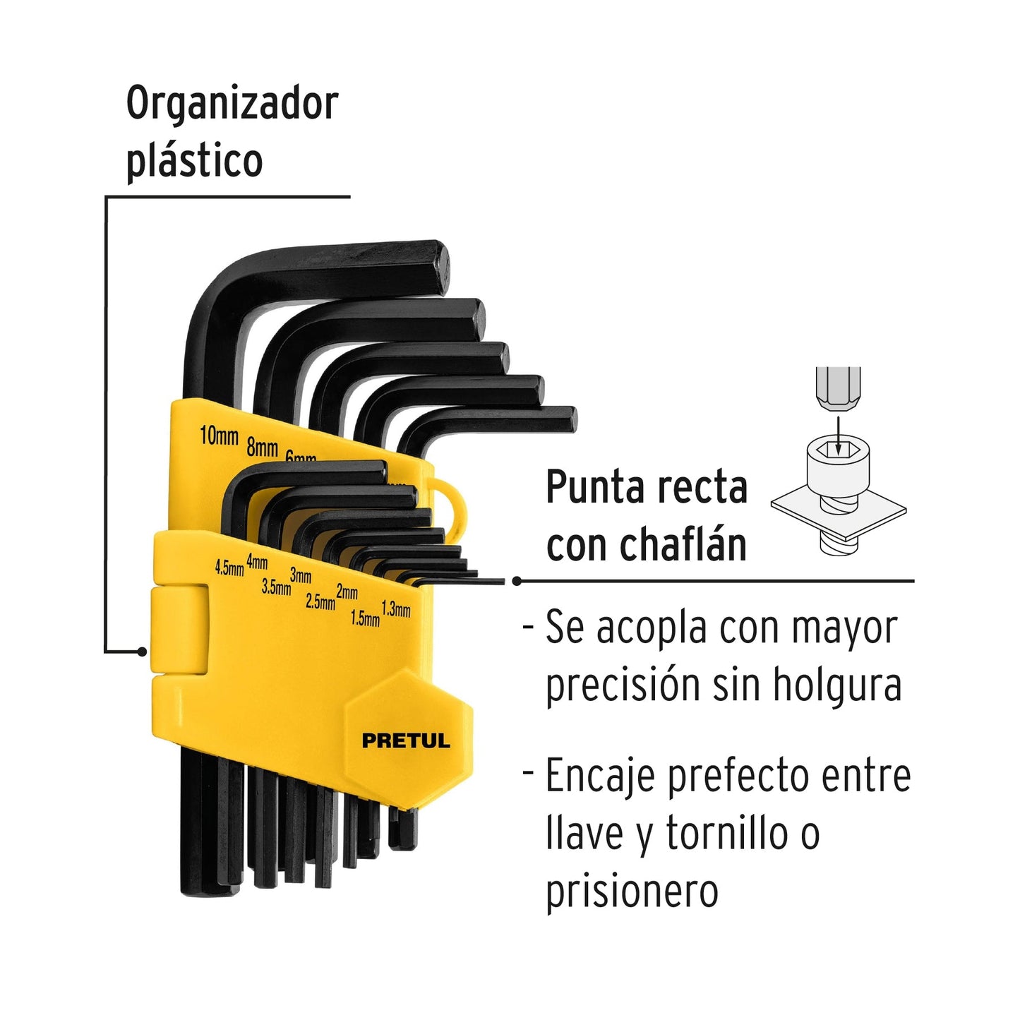 Juego 13 llaves allen mm punta hex con organizador, PRETUL | ALL-13M-P | 21857