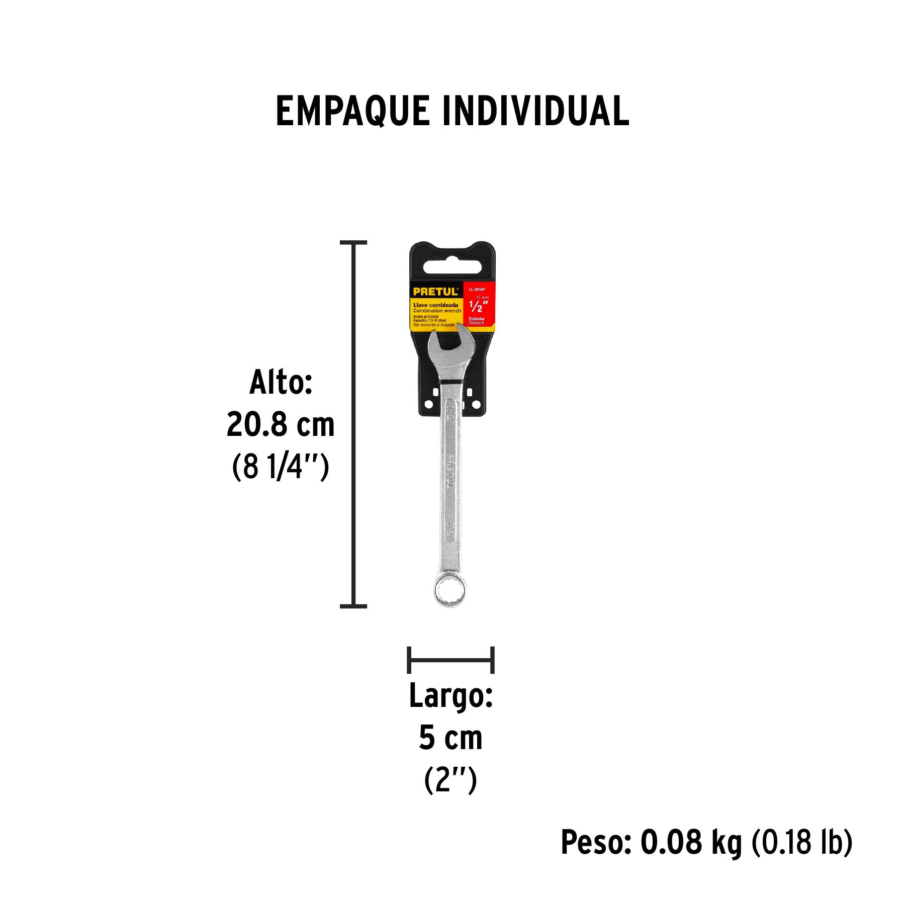 Llave combinada 1/2' x 170 mm de largo, Pretul | LL-2016P | 21884