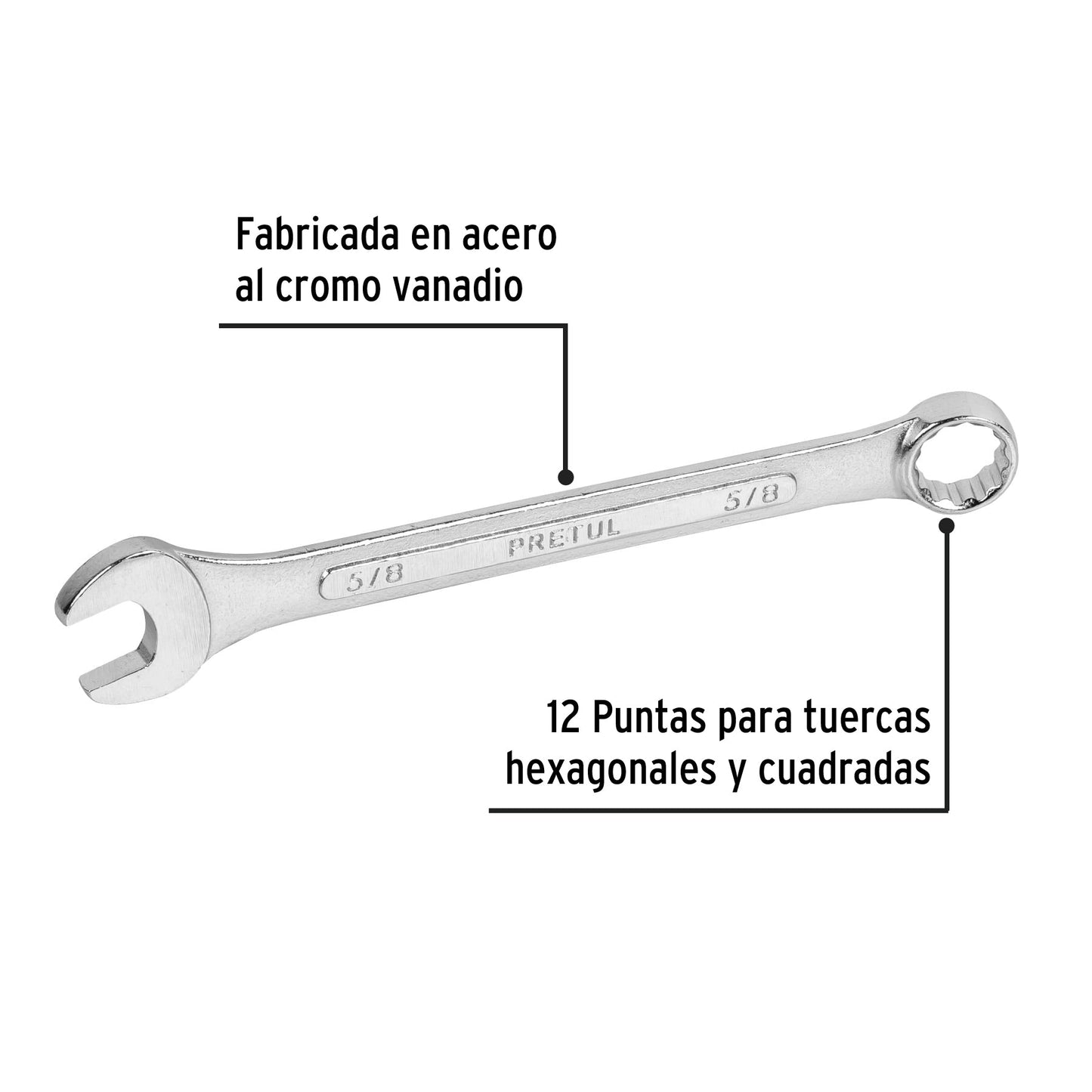 Llave combinada 5/8' x 200 mm de largo, Pretul | LL-2020P | 21886