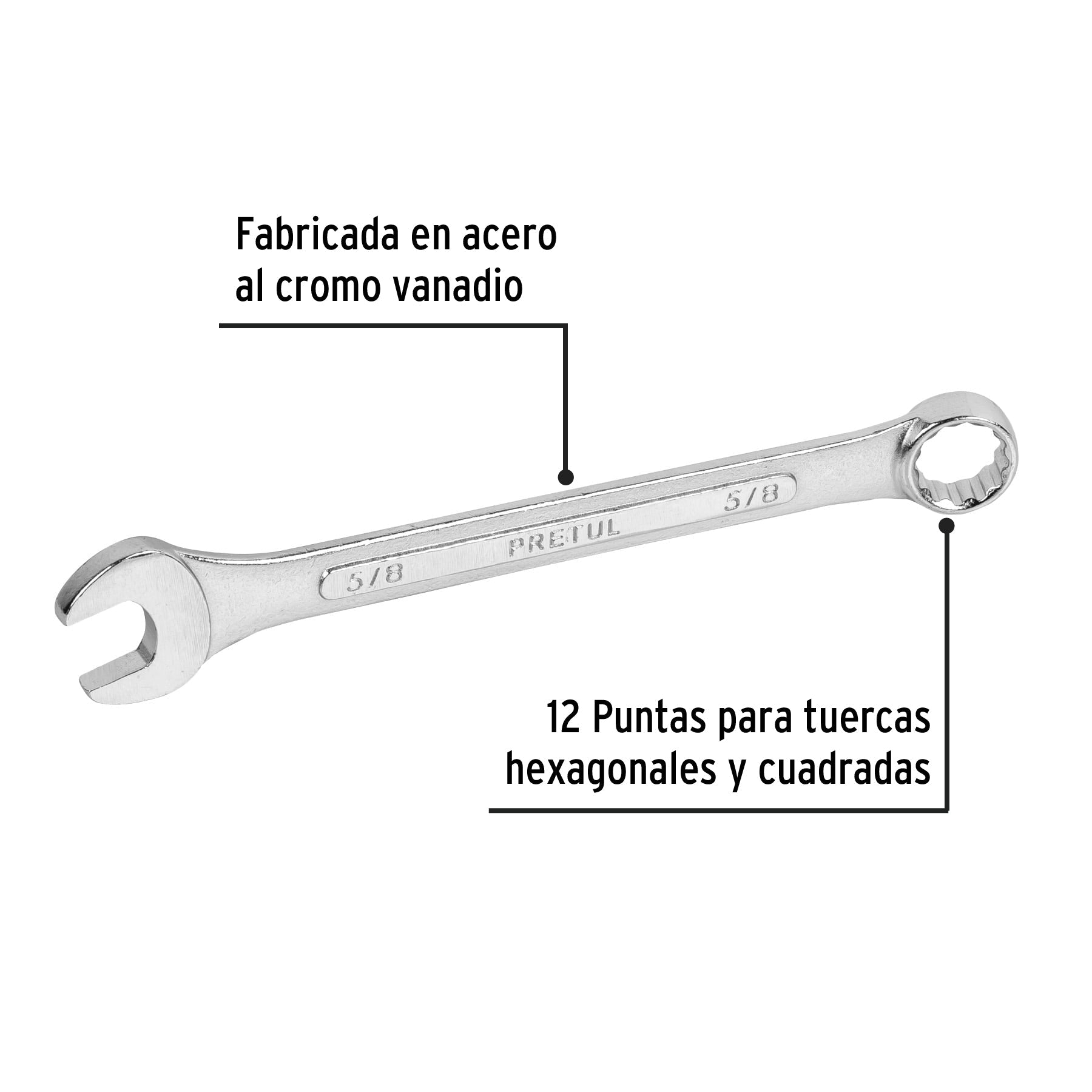 Llave combinada 5/8' x 200 mm de largo, Pretul | LL-2020P | 21886