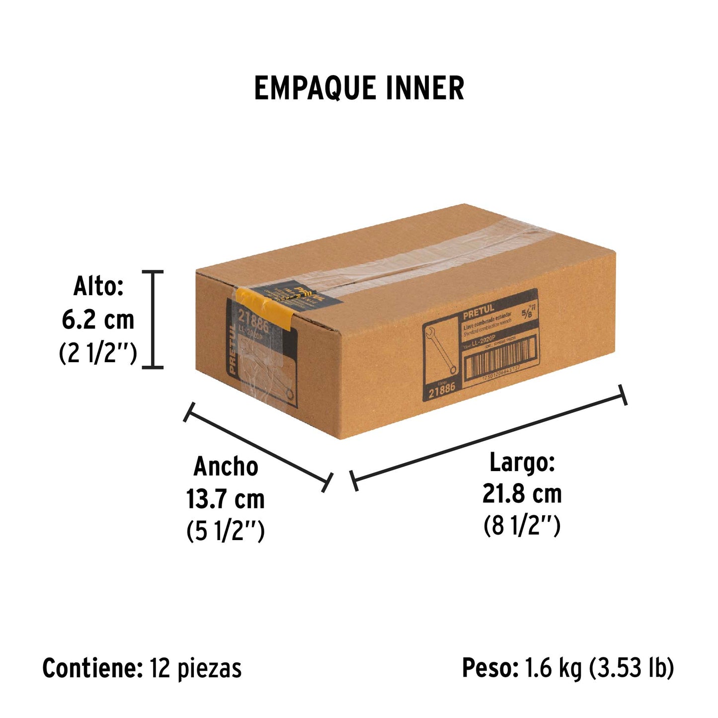 Llave combinada 5/8' x 200 mm de largo, Pretul | LL-2020P | 21886