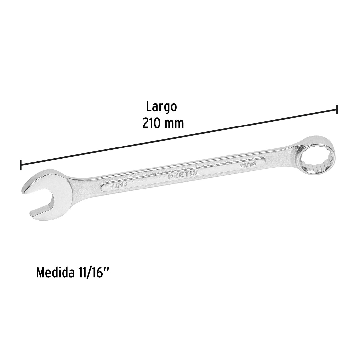 Llave combinada 11/16' x 210 mm de largo, Pretul | LL-2022P | 21887