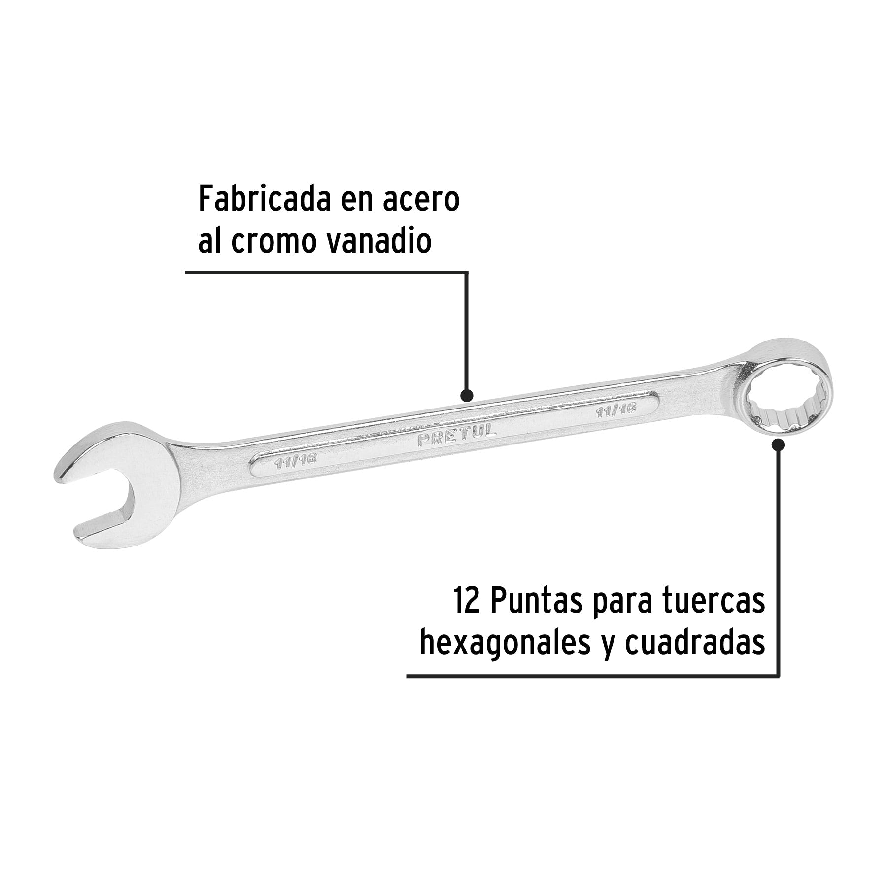 Llave combinada 11/16' x 210 mm de largo, Pretul | LL-2022P | 21887