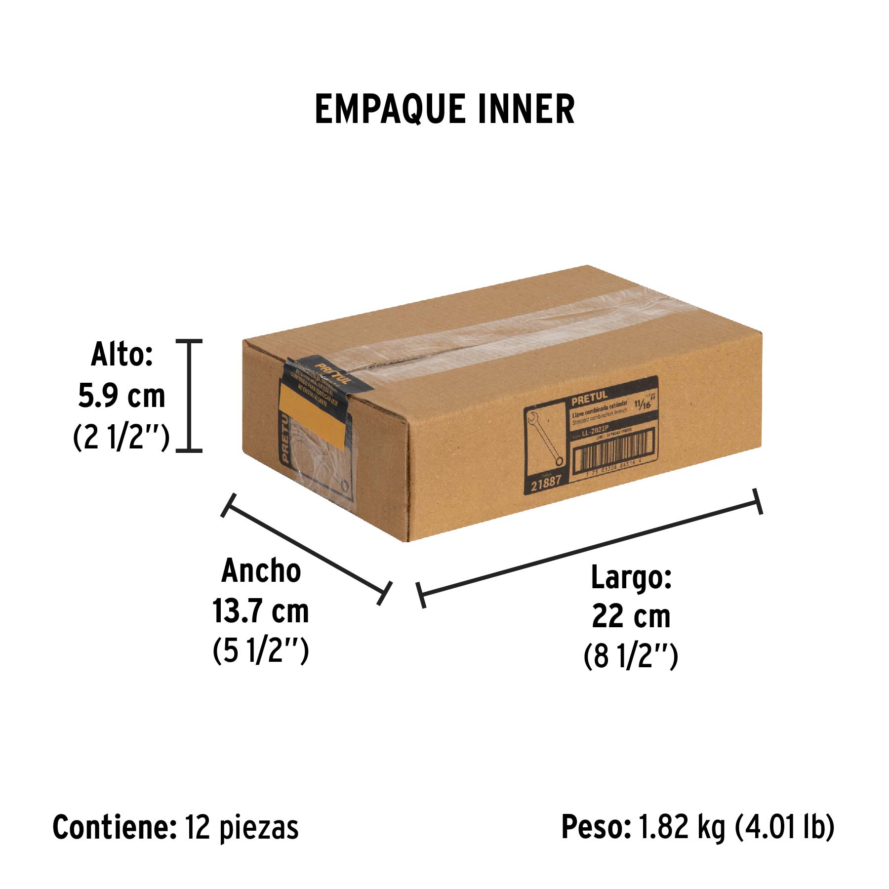 Llave combinada 11/16' x 210 mm de largo, Pretul | LL-2022P | 21887