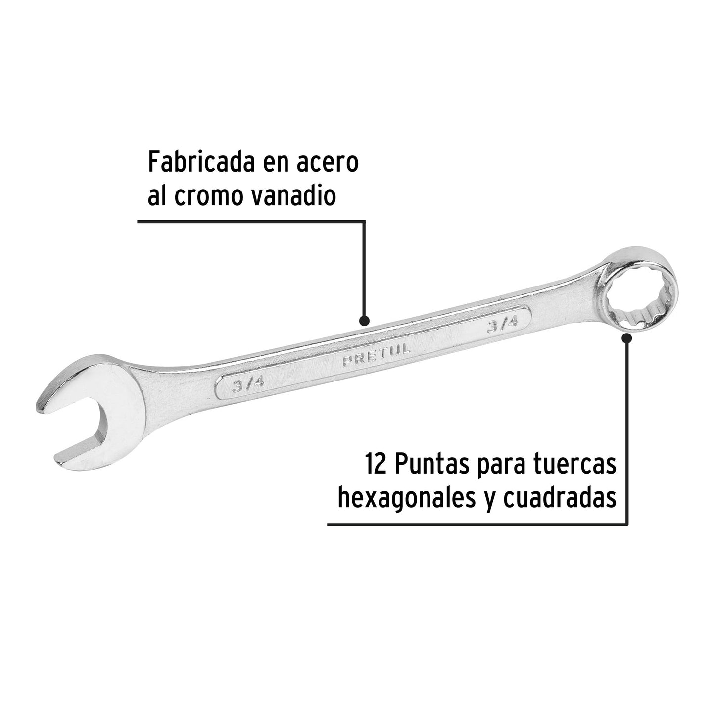 Llave combinada 3/4' x 230 mm de largo, Pretul | LL-2024P | 21888