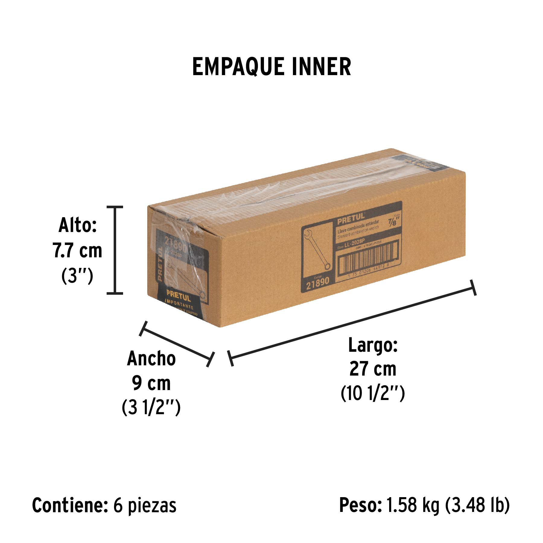 Llave combinada 7/8' x 260 mm de largo, Pretul | LL-2028P | 21890