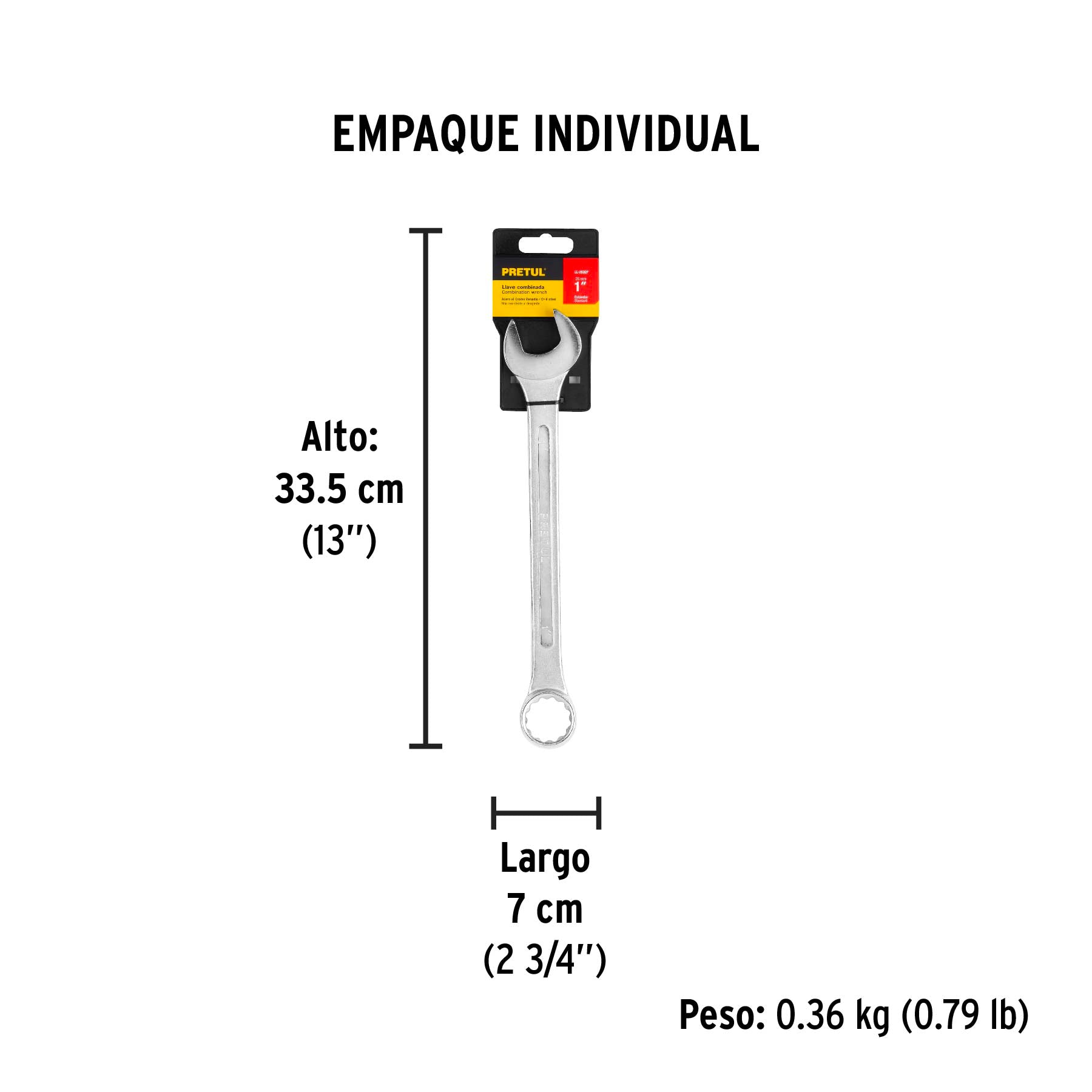 Llave combinada 1' x 290 mm de largo, Pretul | LL-2032P | 21892