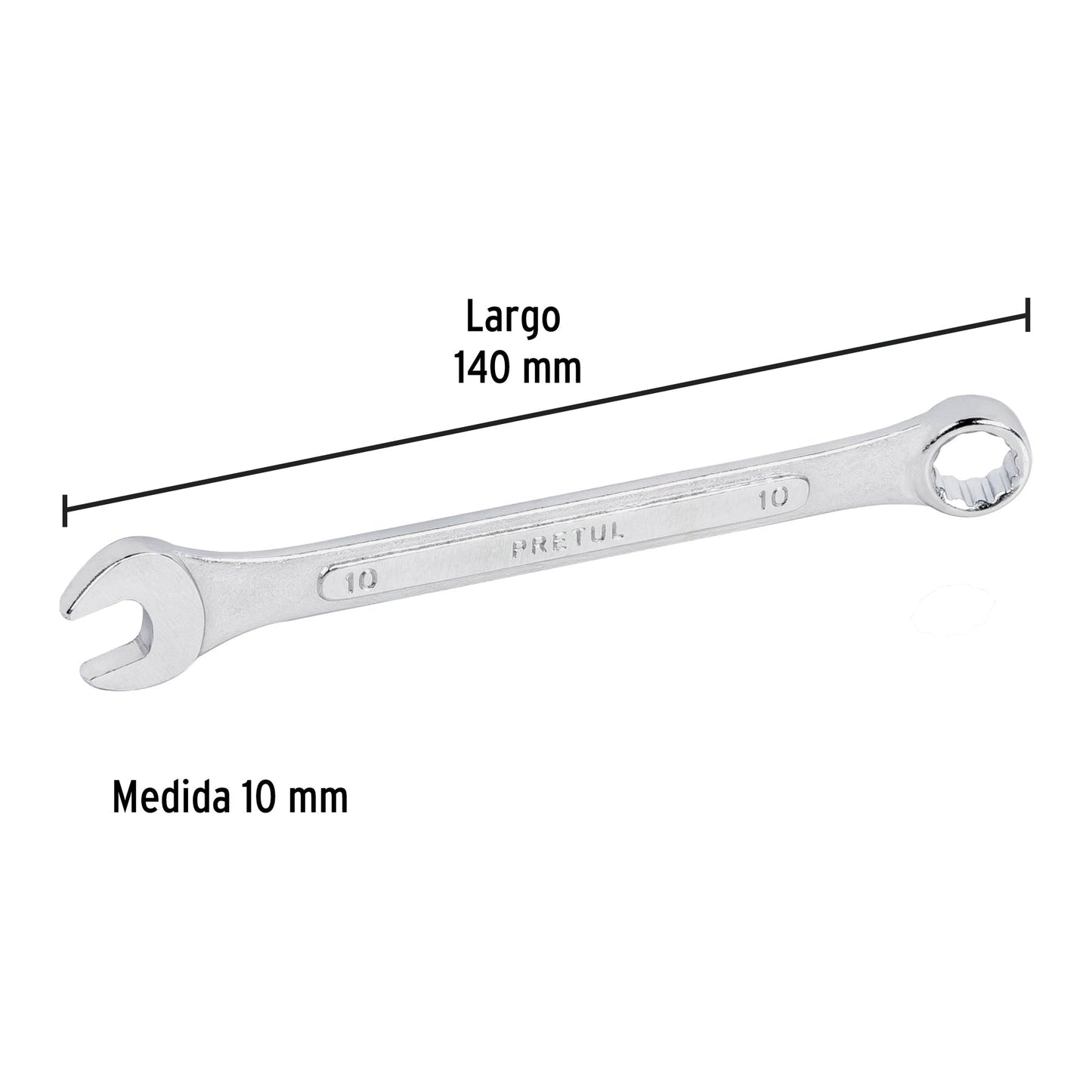 Llave combinada 10 mm x 140 mm de largo, Pretul | LL-2010MP | 21904