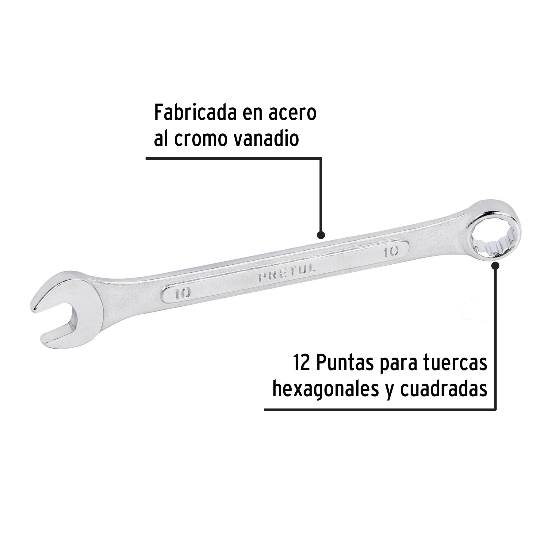 Llave combinada 10 mm x 140 mm de largo, Pretul | LL-2010MP | 21904