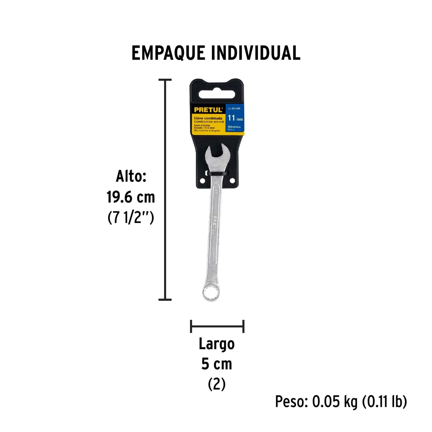 Llave combinada 11 mm x 150 mm de largo, Pretul | LL-2011MP | 21905