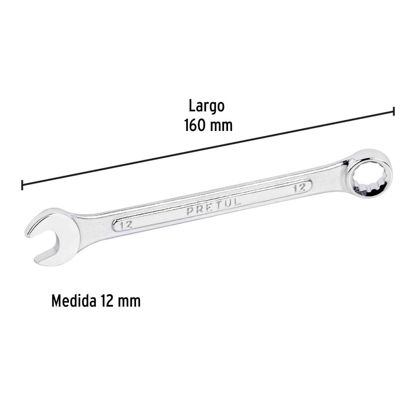 Llave combinada 12 mm x 160 mm de largo, Pretul | LL-2012MP | 21906
