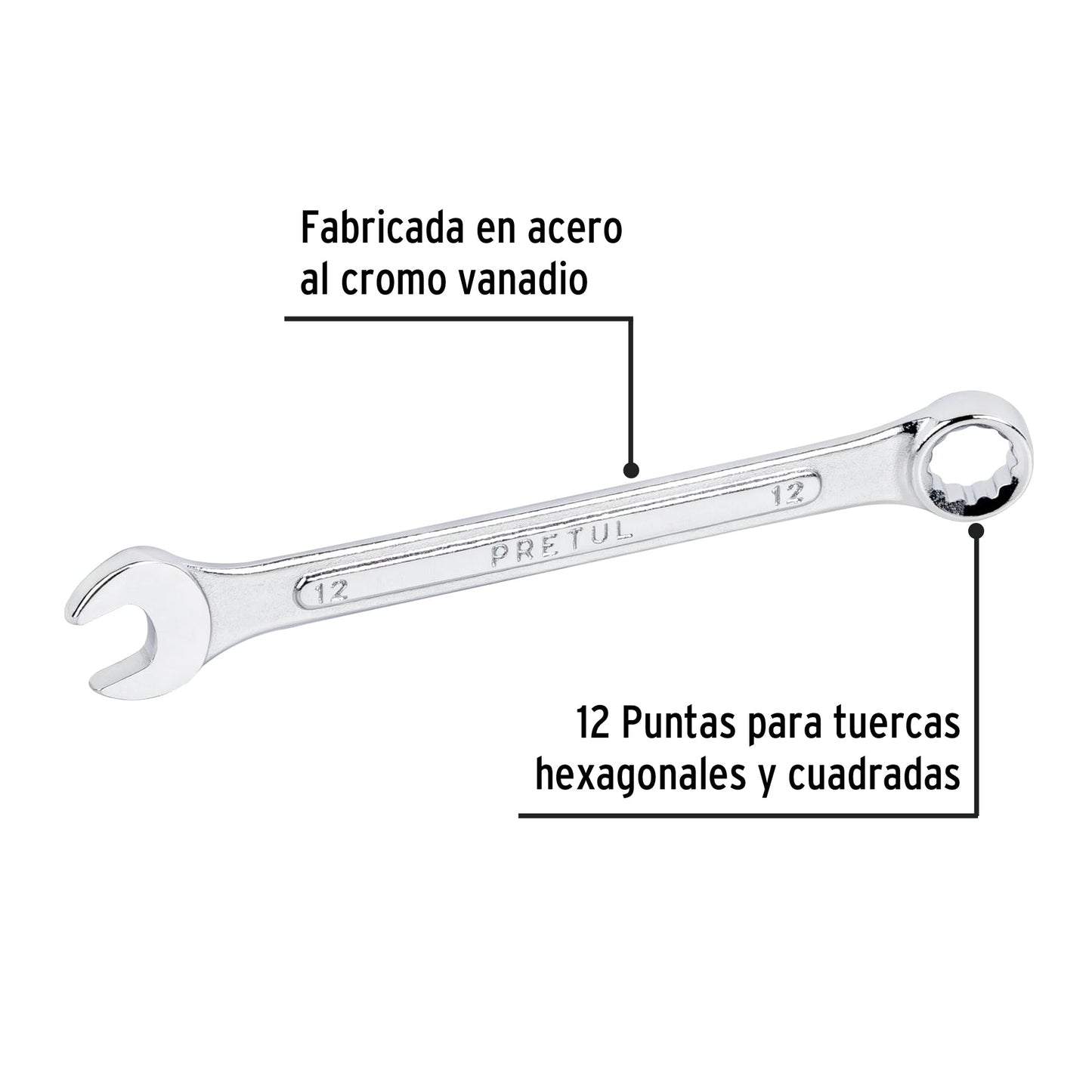Llave combinada 12 mm x 160 mm de largo, Pretul | LL-2012MP | 21906