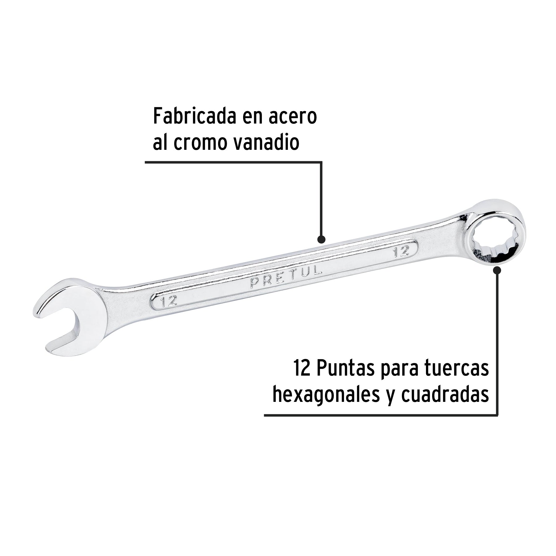 Llave combinada 12 mm x 160 mm de largo, Pretul | LL-2012MP | 21906