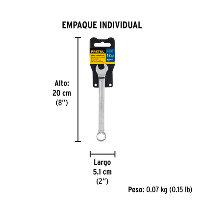 Llave combinada 12 mm x 160 mm de largo, Pretul | LL-2012MP | 21906