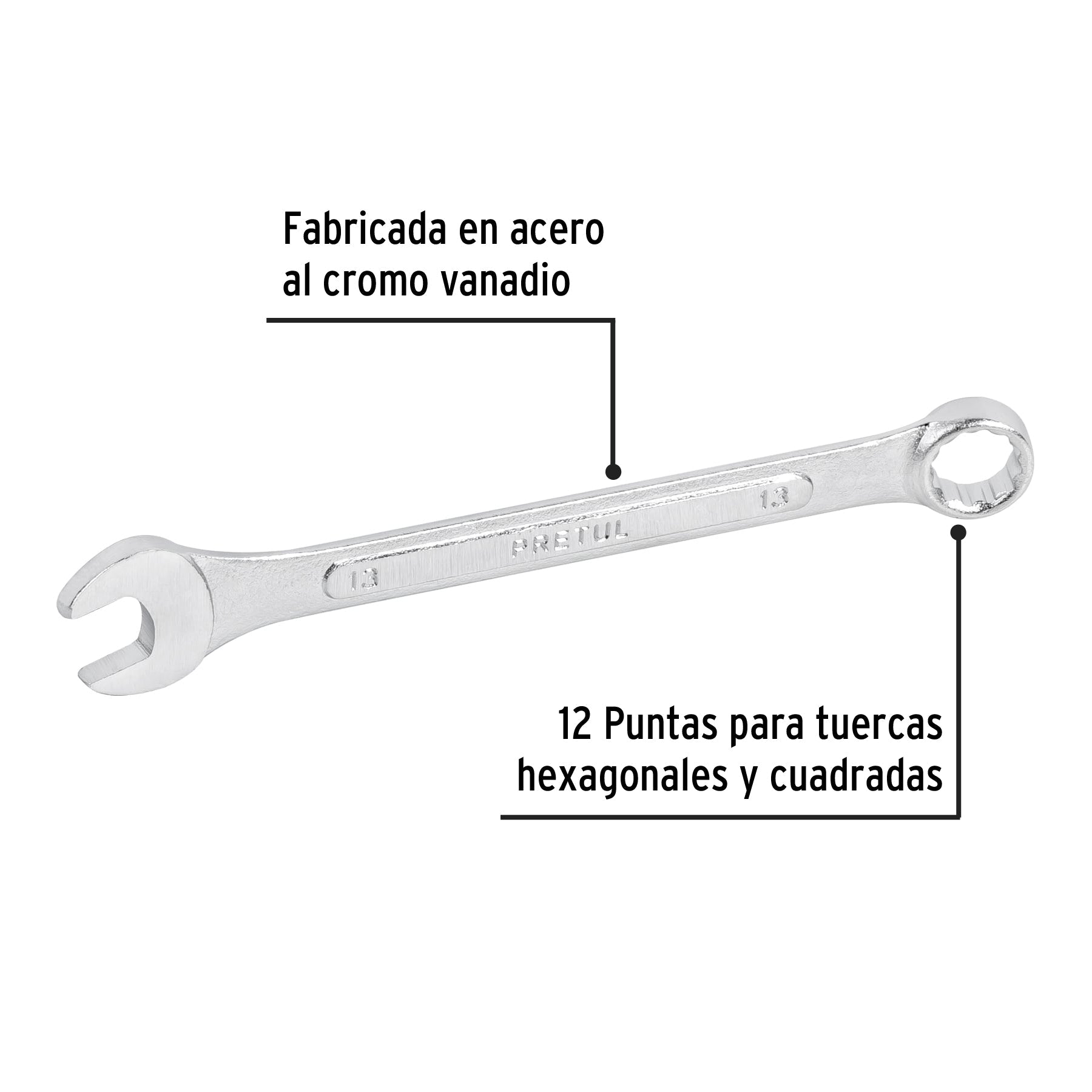 Llave combinada 13 mm x 170 mm de largo, Pretul | LL-2013MP | 21907