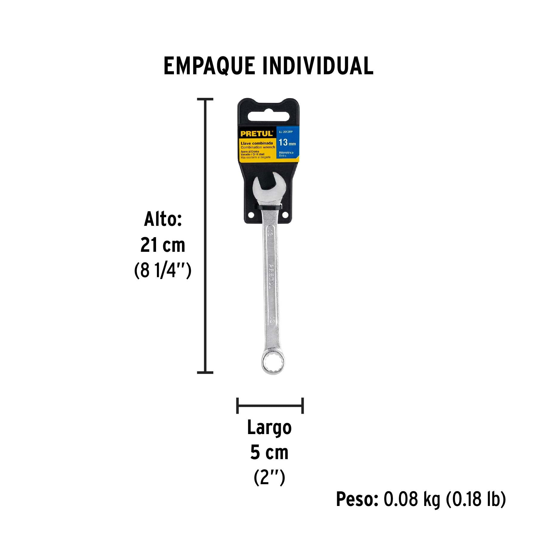 Llave combinada 13 mm x 170 mm de largo, Pretul | LL-2013MP | 21907