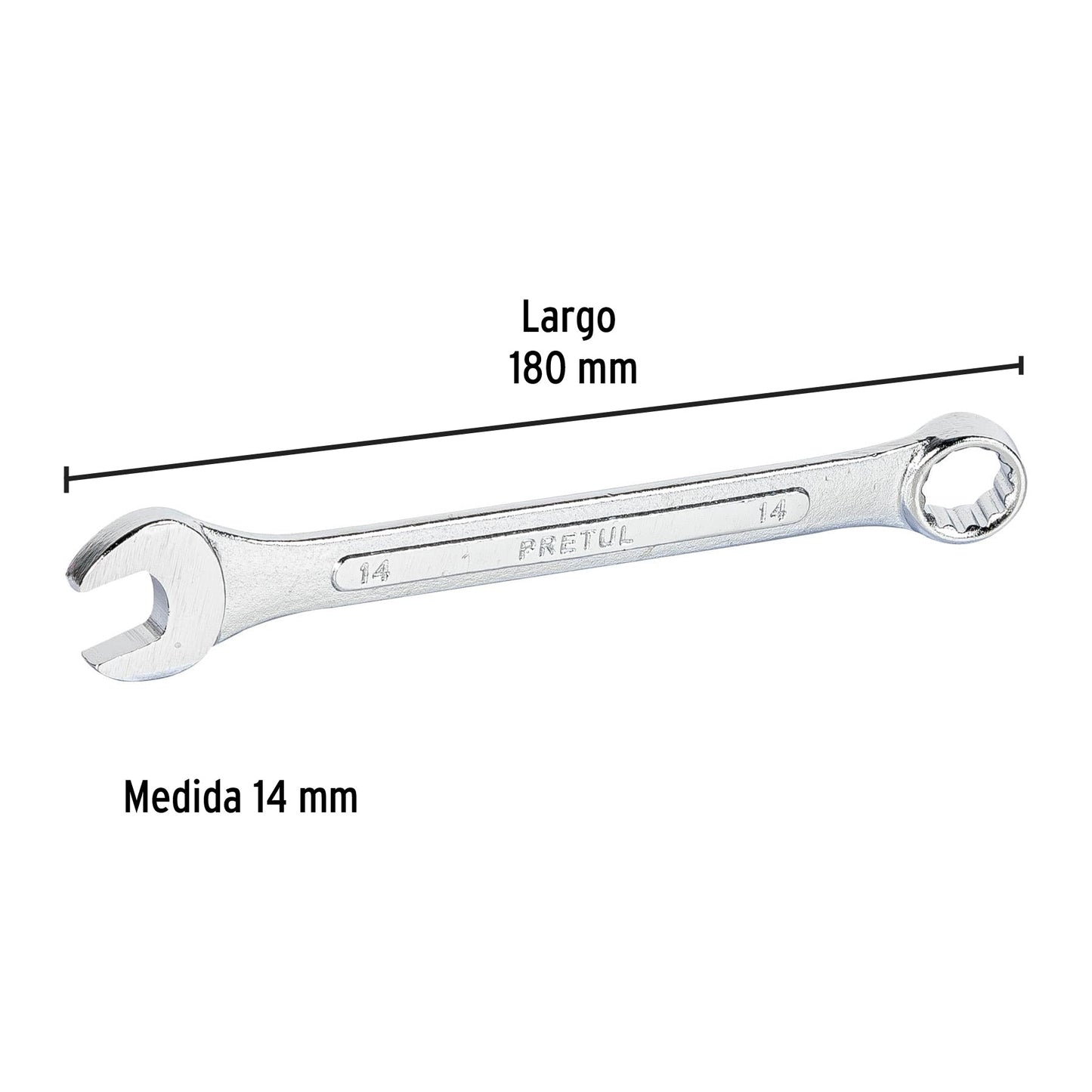 Llave combinada 14 mm x 180 mm de largo, Pretul | LL-2014MP | 21908