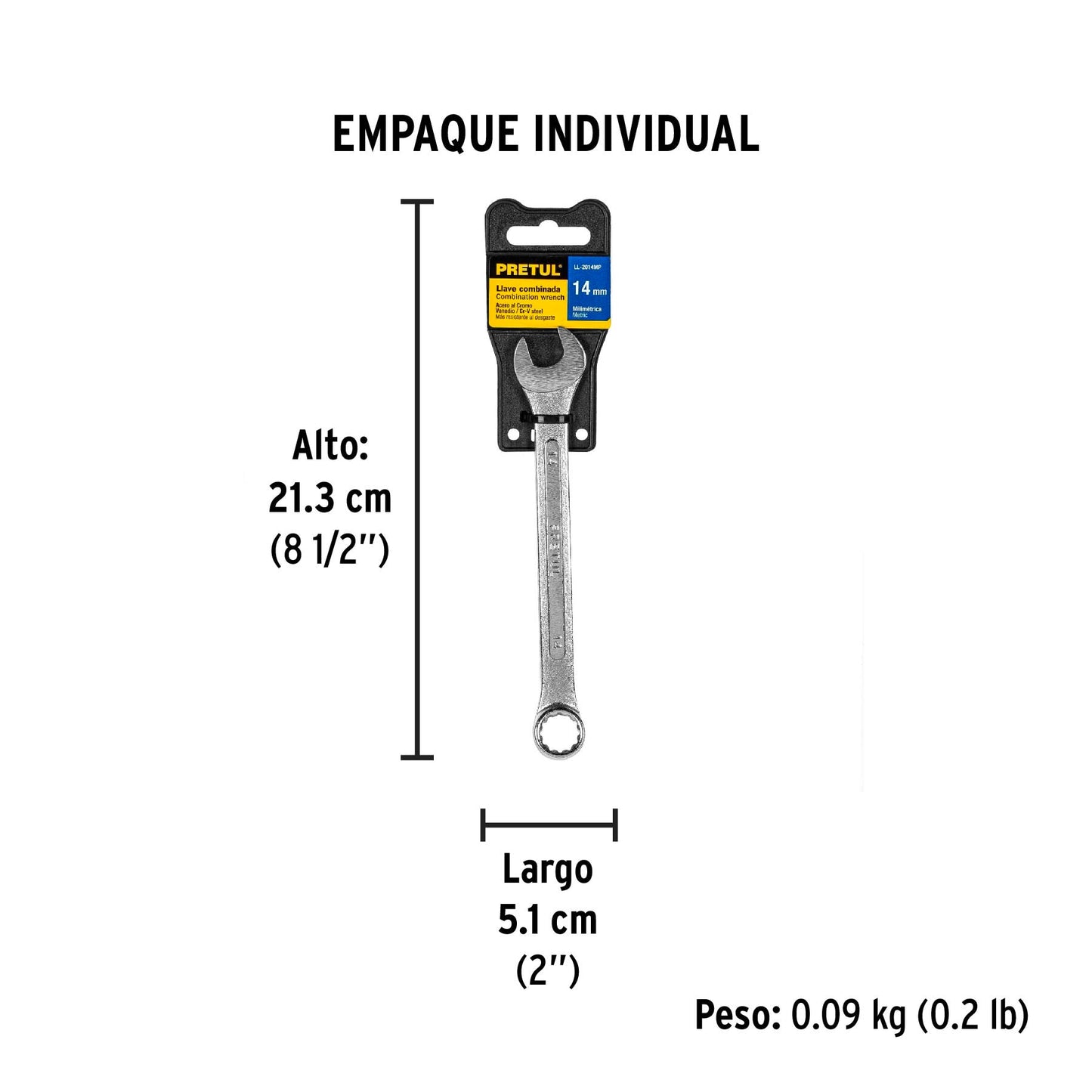 Llave combinada 14 mm x 180 mm de largo, Pretul | LL-2014MP | 21908
