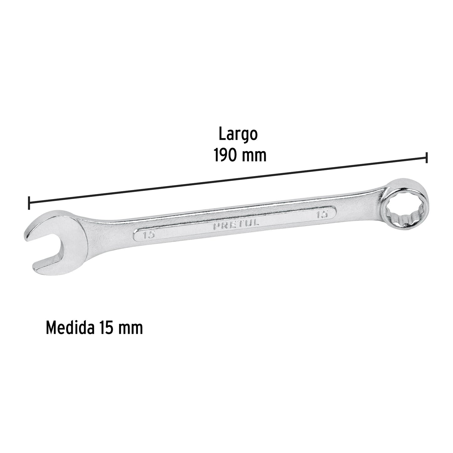 Llave combinada 15 mm x 190 mm de largo, Pretul | LL-2015MP | 21909