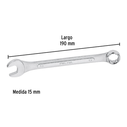 Llave combinada 15 mm x 190 mm de largo, Pretul | LL-2015MP | 21909