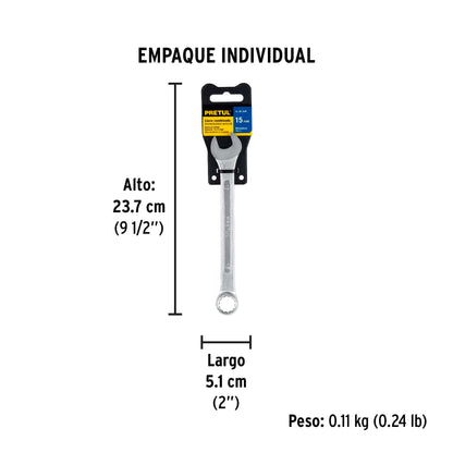Llave combinada 15 mm x 190 mm de largo, Pretul | LL-2015MP | 21909