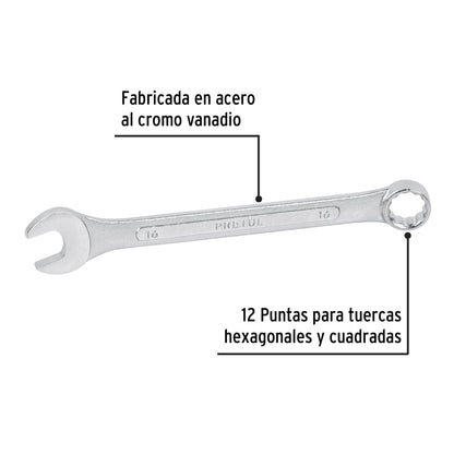 Llave combinada 16 mm x 200 mm de largo, Pretul | LL-2016MP | 21910