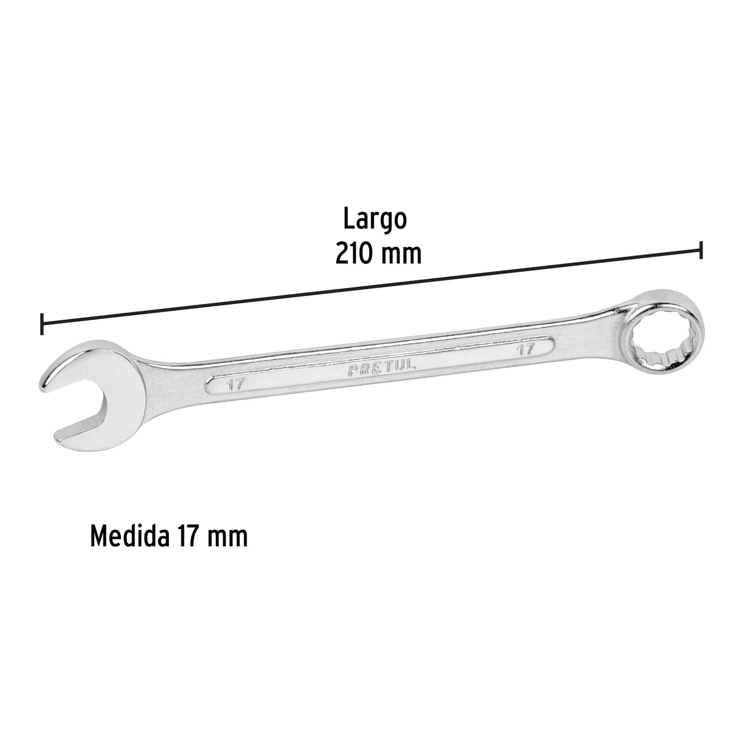 Llave combinada 17 mm x 210 mm de largo, Pretul | LL-2017MP | 21911