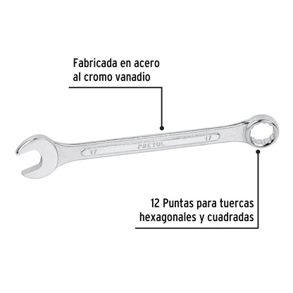 Llave combinada 17 mm x 210 mm de largo, Pretul | LL-2017MP | 21911