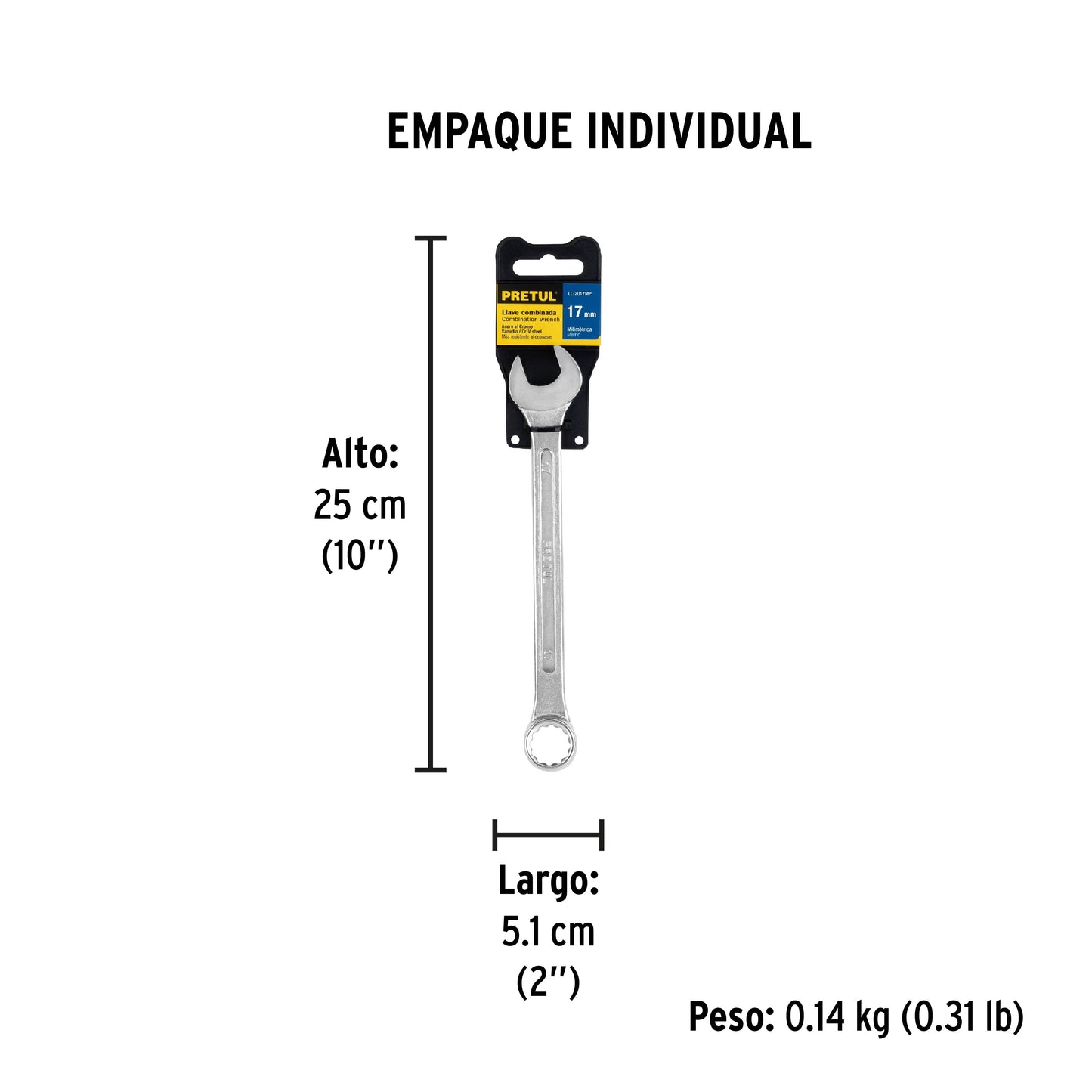 Llave combinada 17 mm x 210 mm de largo, Pretul | LL-2017MP | 21911