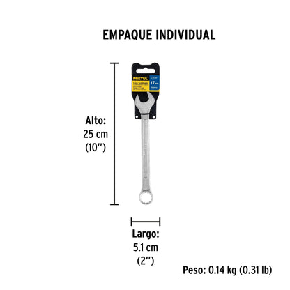 Llave combinada 17 mm x 210 mm de largo, Pretul | LL-2017MP | 21911