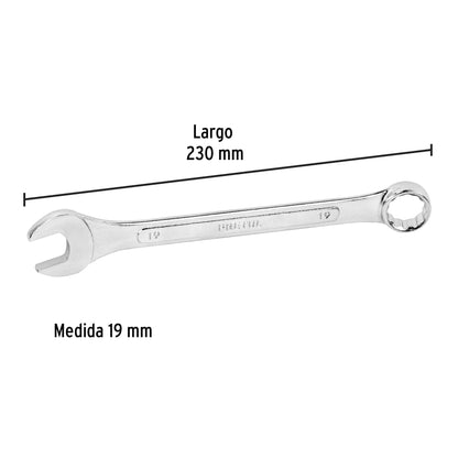 Llave combinada 19 mm x 230 mm de largo, Pretul | LL-2019MP | 21913
