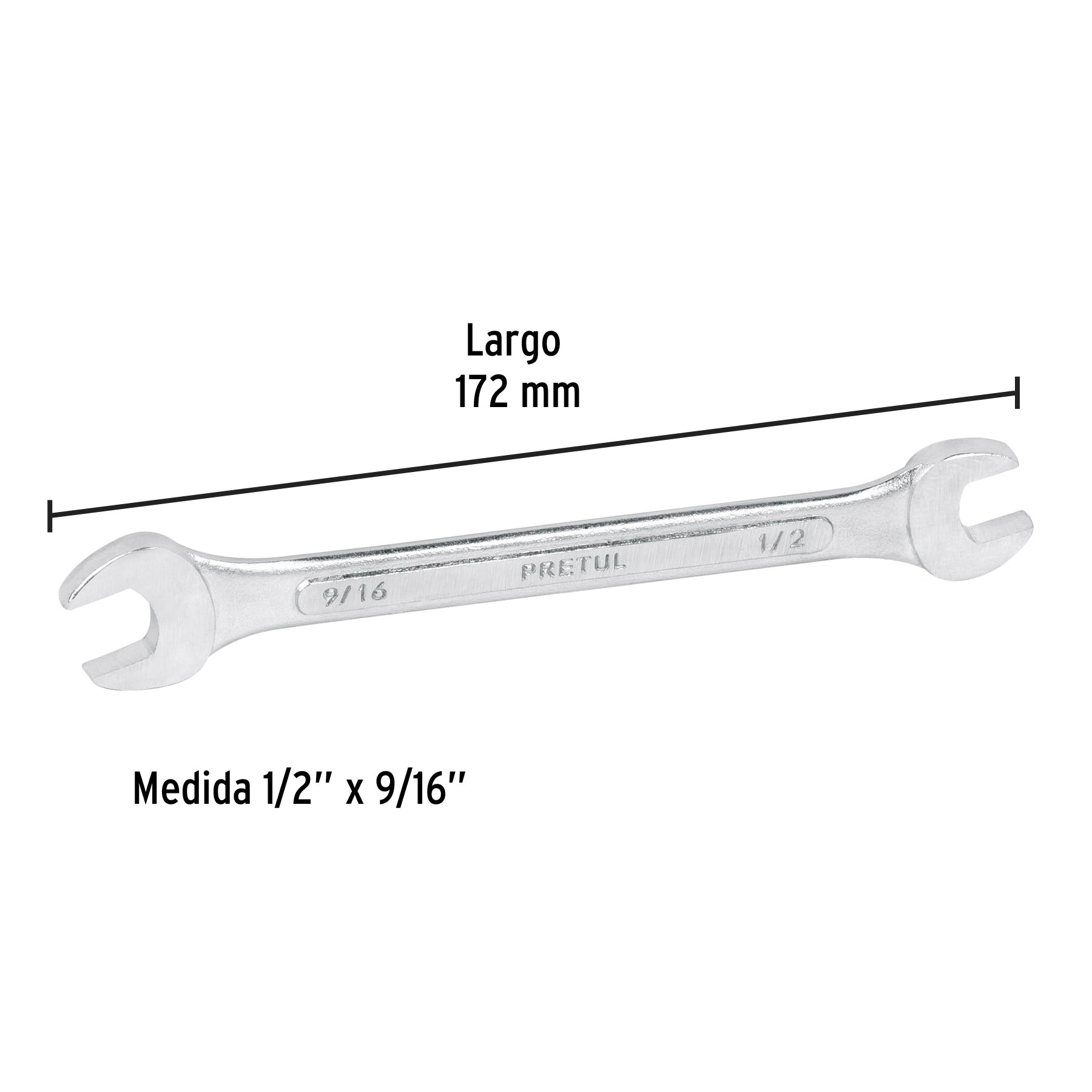 Llave española, 1/2 x 9/16' x 172 mm de largo, PRETUL | LL-3026P | 21954