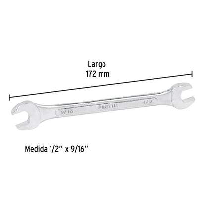 Llave española, 1/2 x 9/16' x 172 mm de largo, PRETUL | LL-3026P | 21954
