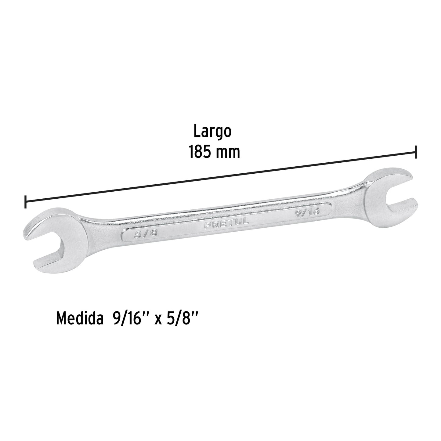 Llave española, 9/16 x 5/8' x 185 mm de largo, PRETUL | LL-3030P | 21955