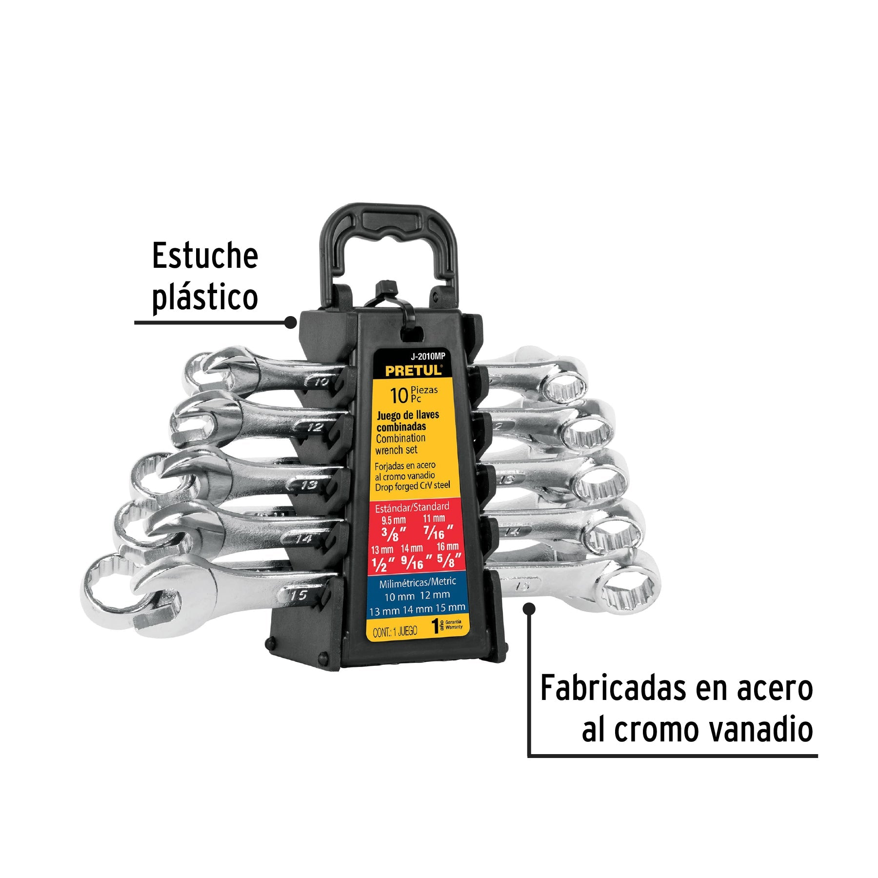 Juego de 10 llaves combinadas std y mm, PRETUL | J-2010MP | 21996