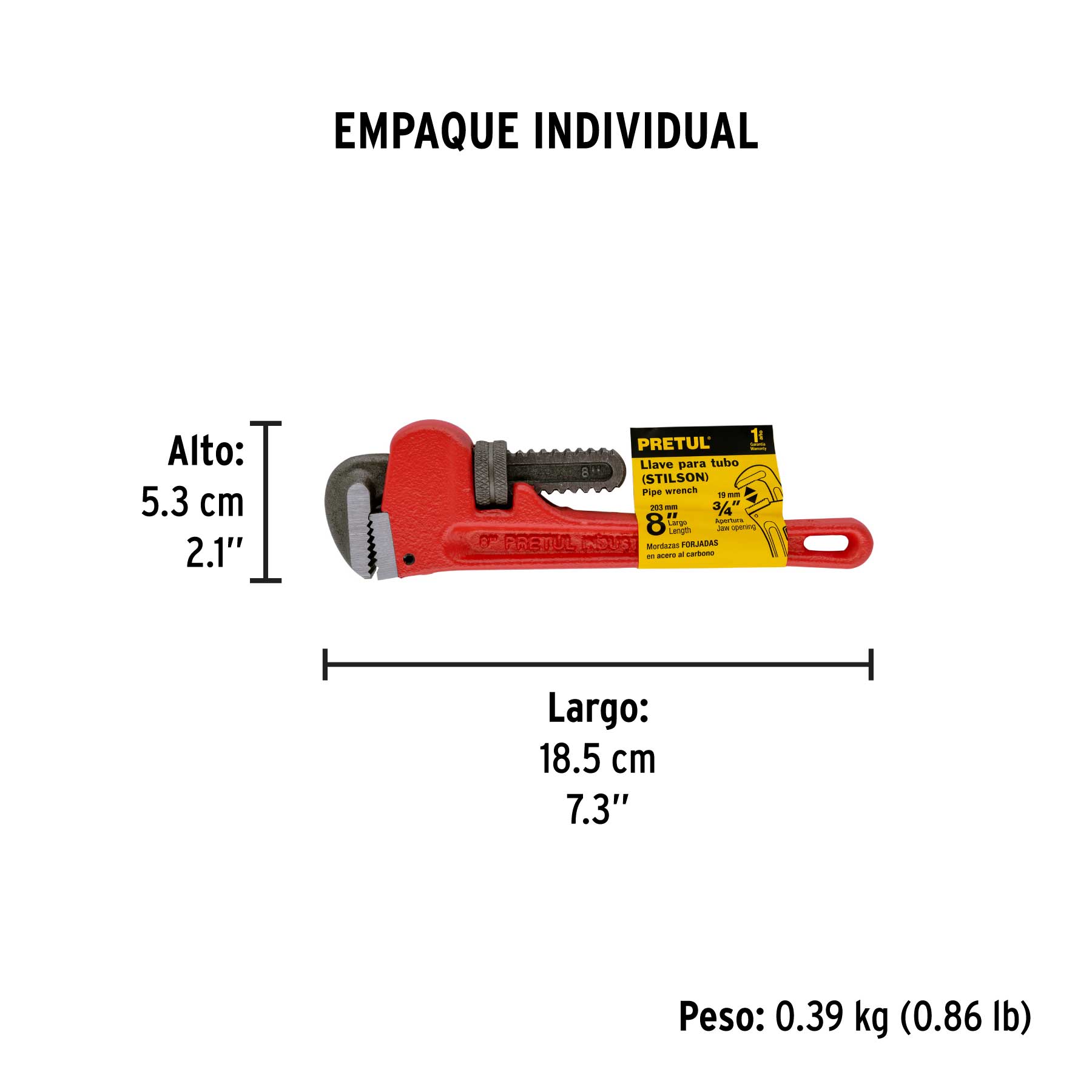Llave stilson 8' cuerpo de hierro maleable, Pretul | STI-8P | 22010