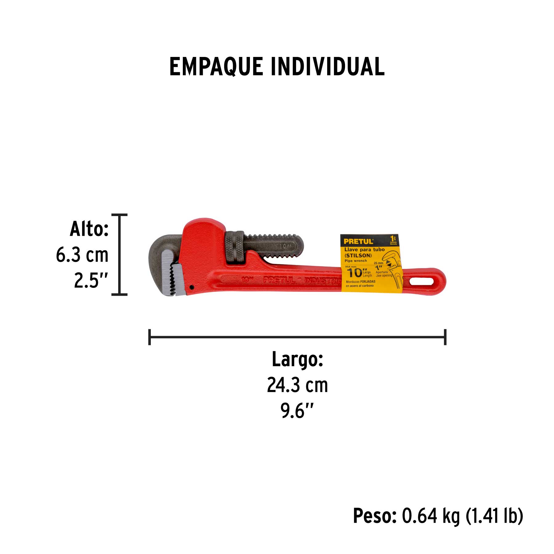 Llave stilson 10' cuerpo de hierro maleable, Pretul | STI-10P | 22011