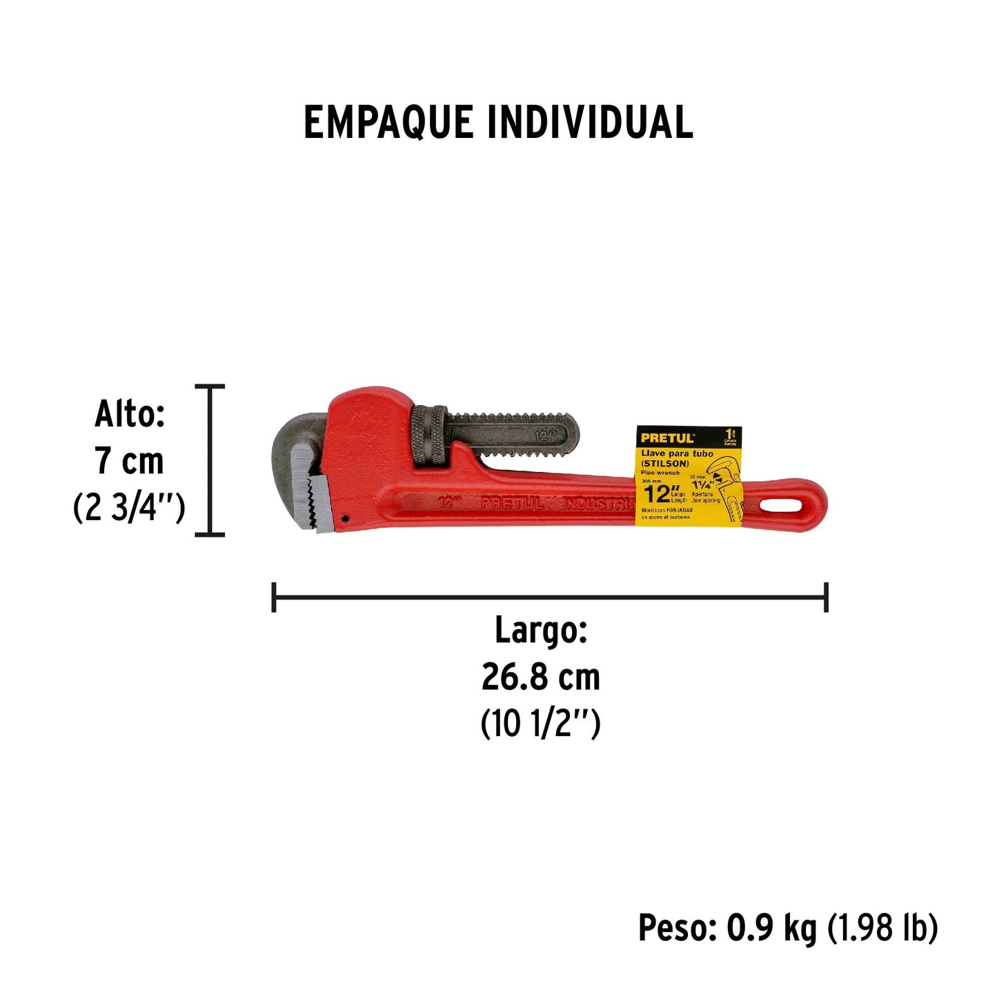 Llave stilson 12' cuerpo de hierro maleable, Pretul | STI-12P | 22012