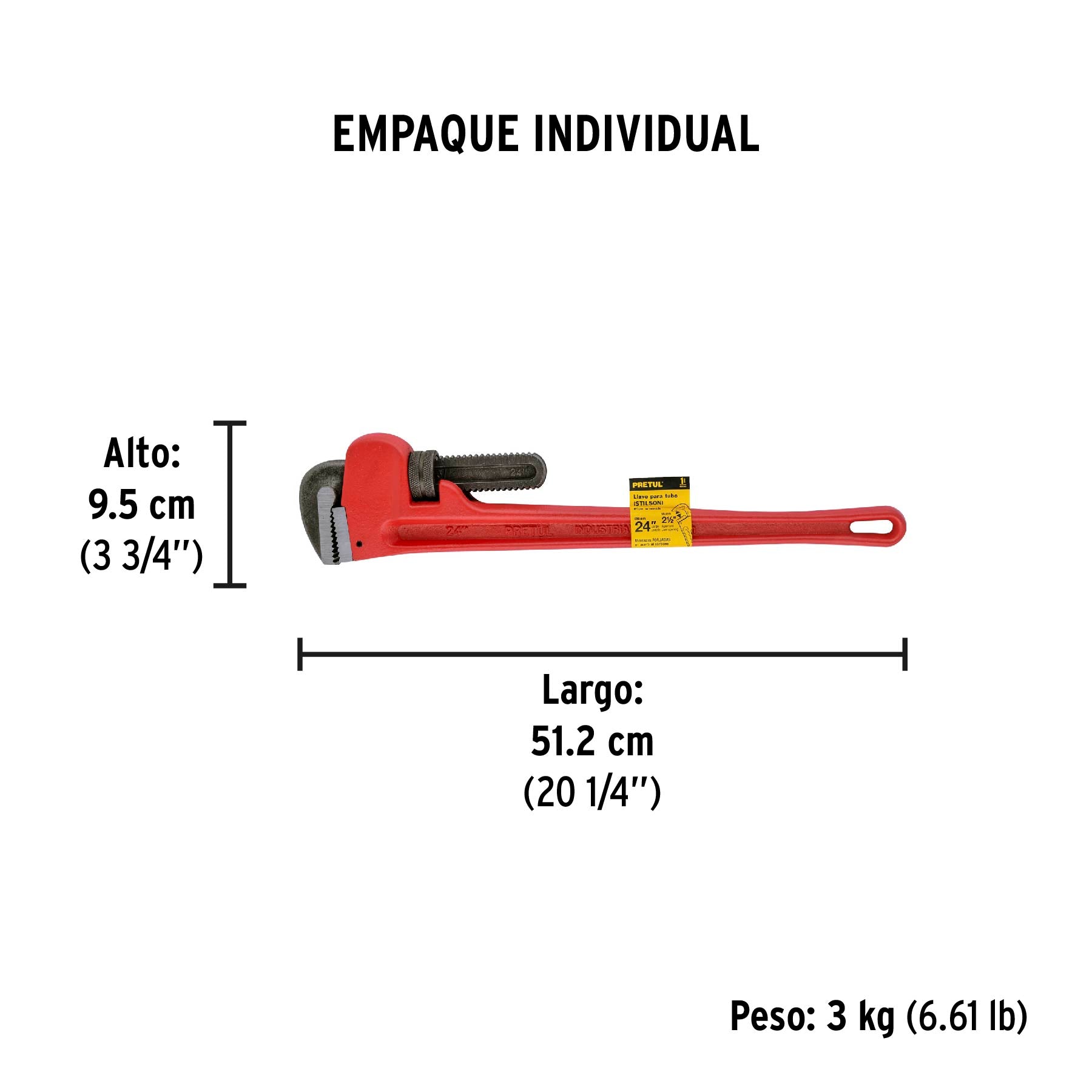Llave stilson 24' cuerpo de hierro maleable, Pretul | STI-24P | 22015