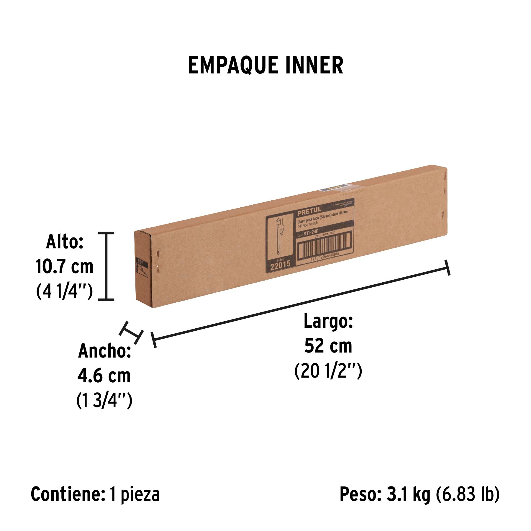 Llave stilson 24' cuerpo de hierro maleable, Pretul | STI-24P | 22015