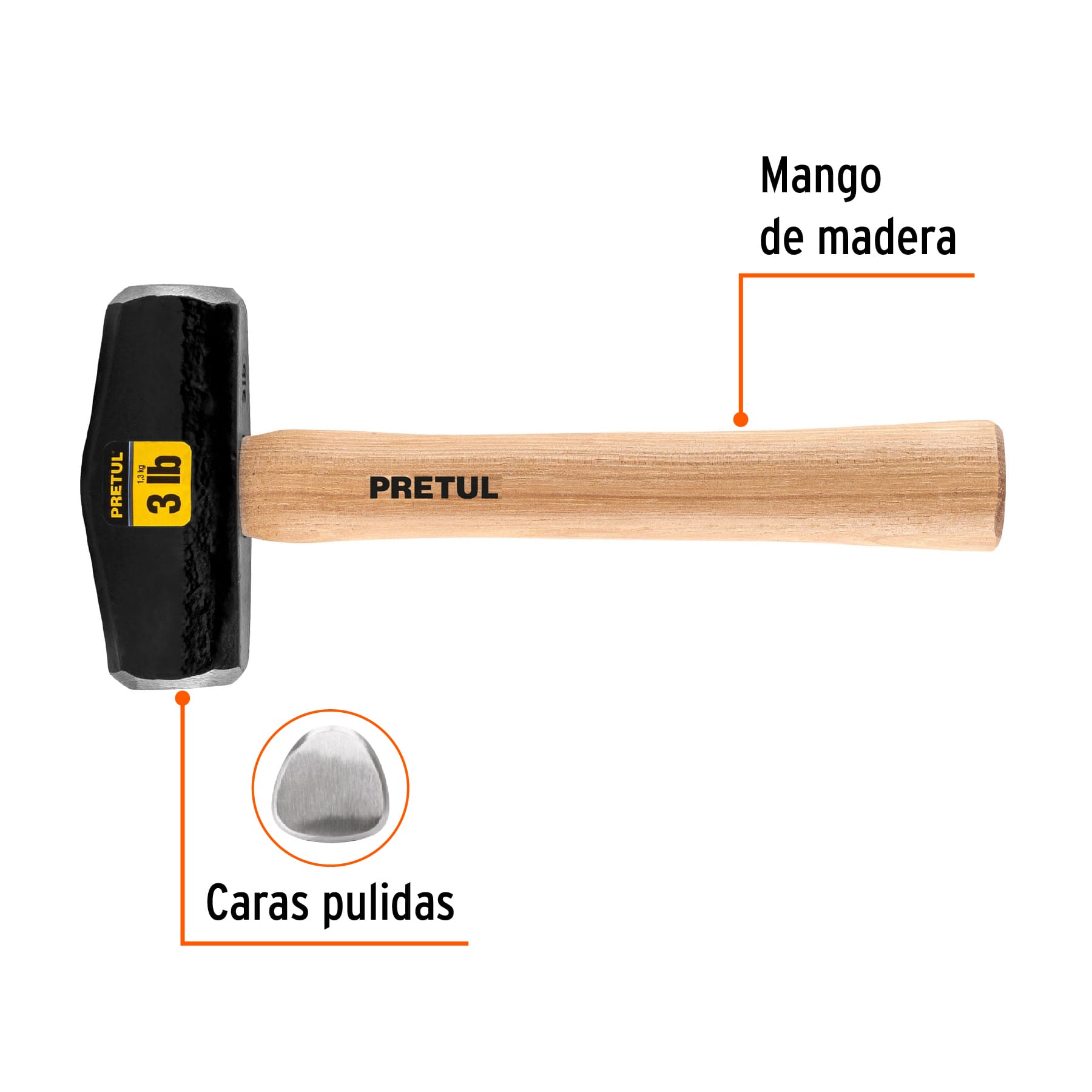 Marro tipo Nevada 3 lbs. mango 10-3/4', Pretul | DHT-3P | 22216