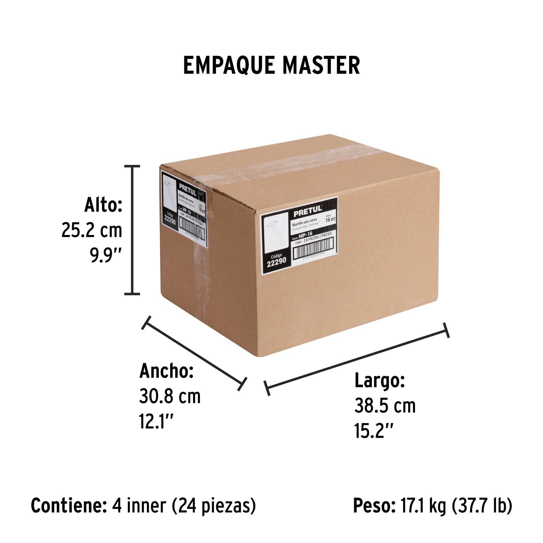 Martillo semipulido, 16 oz, uña curva, PRETUL | MP-16 | 22290
