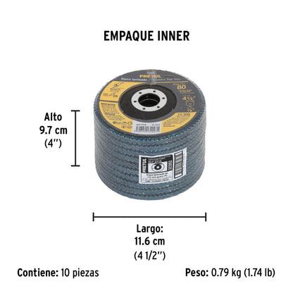 Disco laminado 4-1/2', grano 80 centro 7/8', fibra, PRETUL | DLP-2718 | 22352