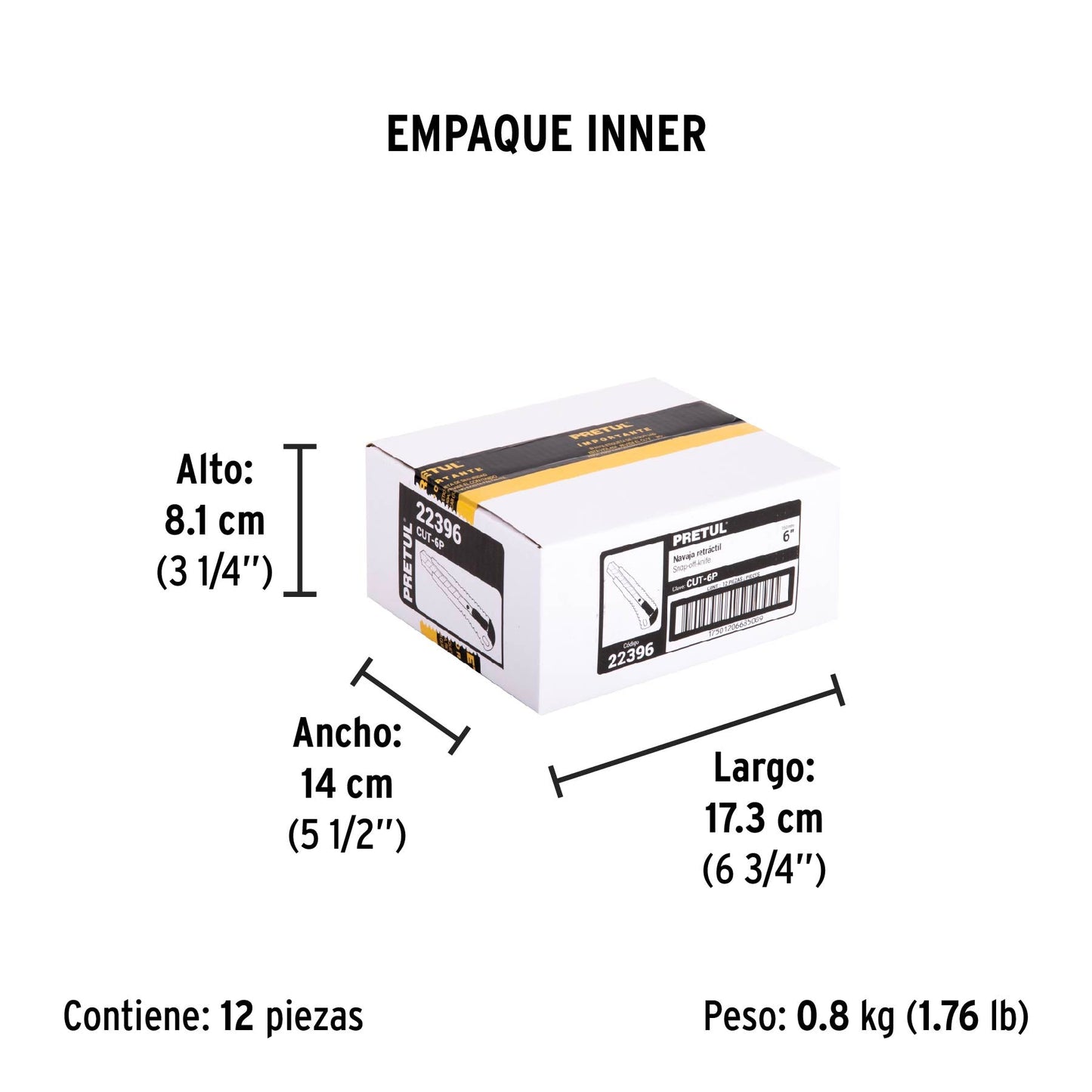 Cutter 18 mm plástico con alma metálica, Pretul | CUT-6P | 22396