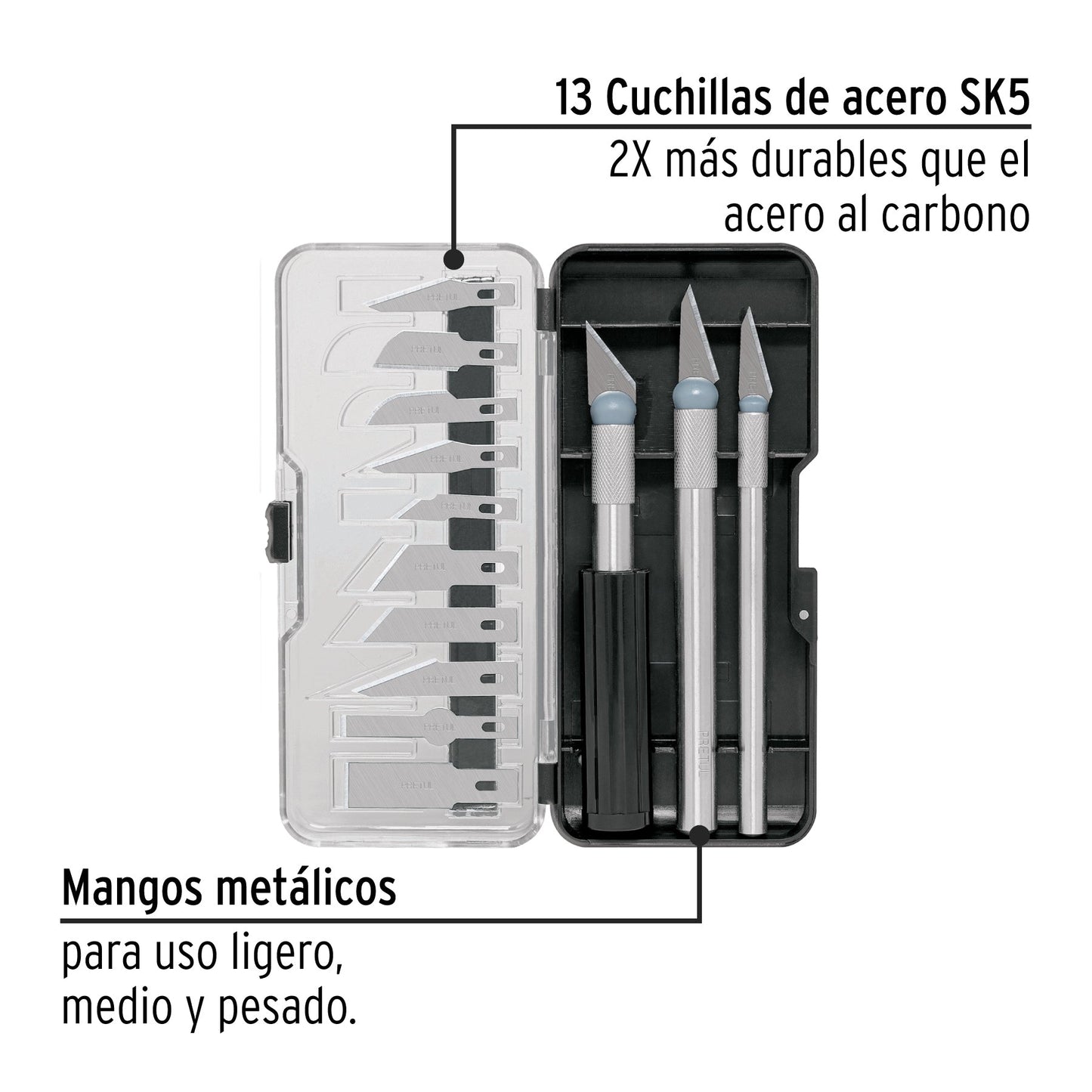 Juego de exactos con 13 cuchillas en estuche, PRETUL | EXA-13P | 22409