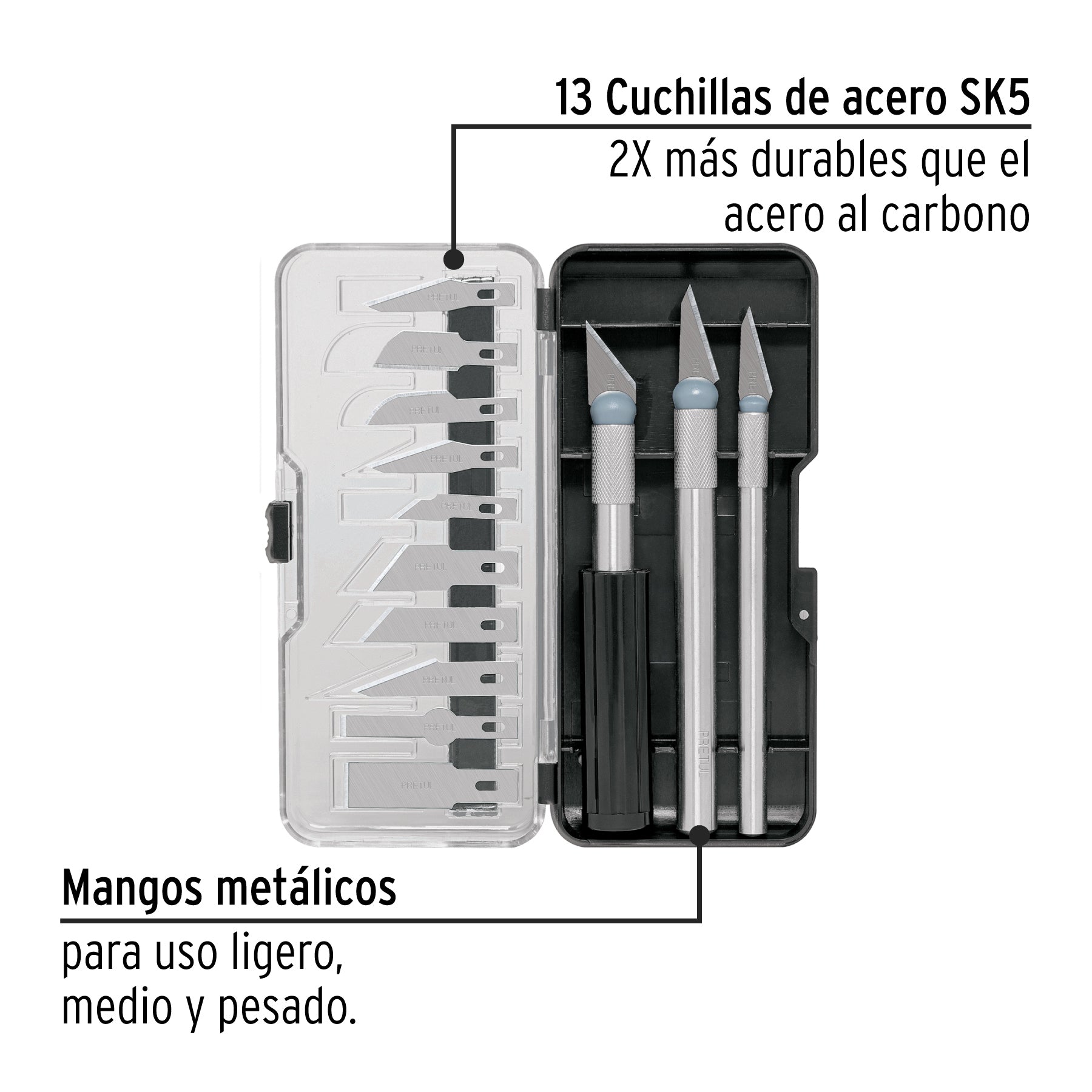 Juego de exactos con 13 cuchillas en estuche, PRETUL | EXA-13P | 22409