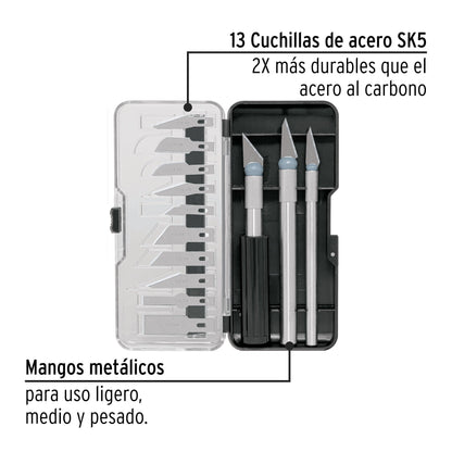 Juego de exactos con 13 cuchillas en estuche, PRETUL | EXA-13P | 22409