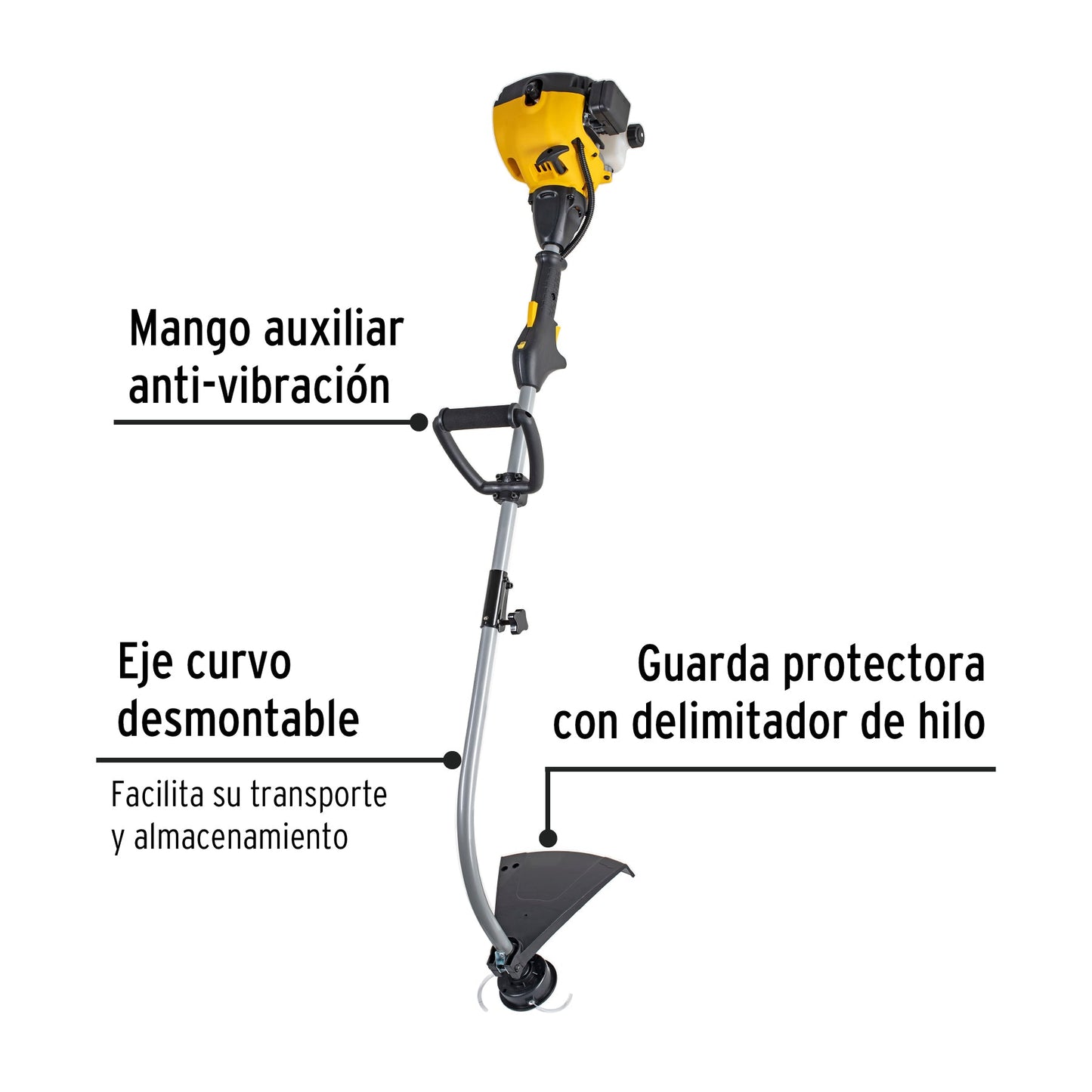Desbrozadora a gasolina 25cc mango tipo 'D', 17'corte, curva | DES-25P | 22430