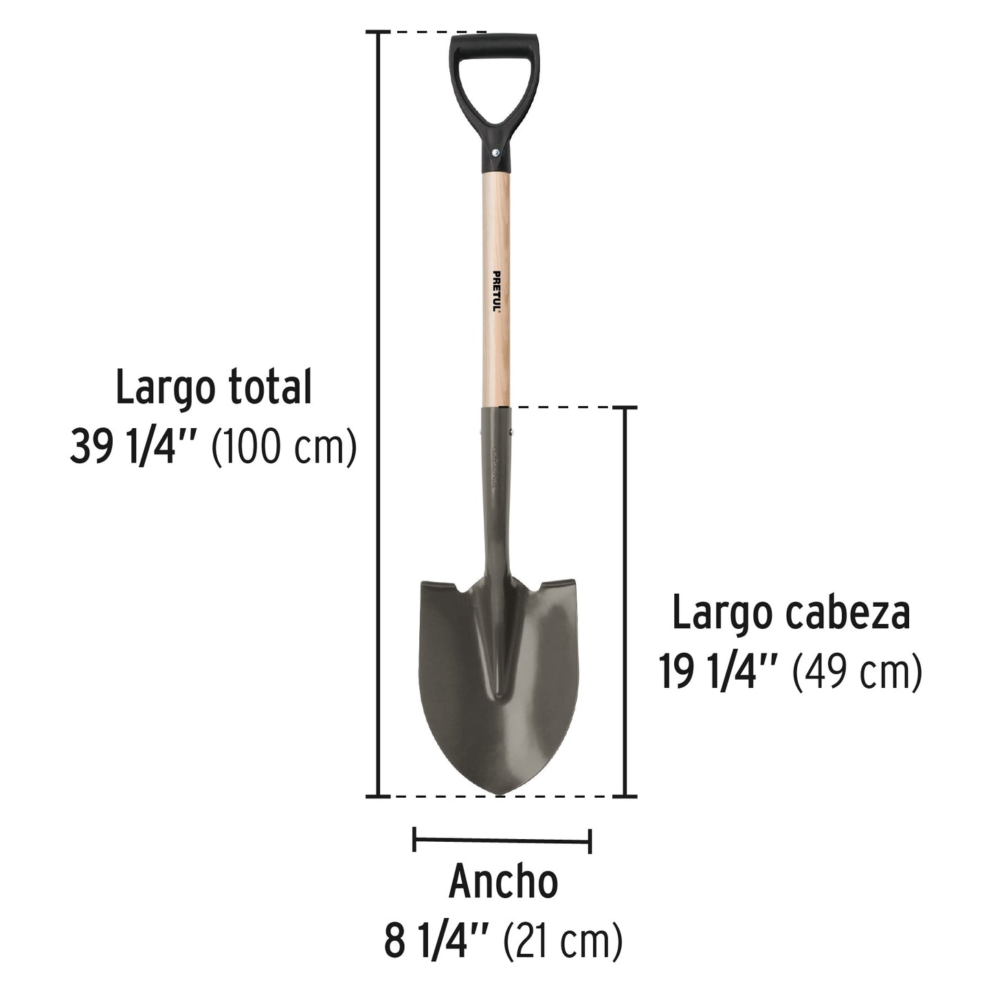 Pala redonda, puño 'D', mango 28-1/2', Pretul | PRD-P | 22502